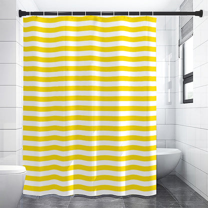 Yellow And White Striped Pattern Print Shower Curtain
