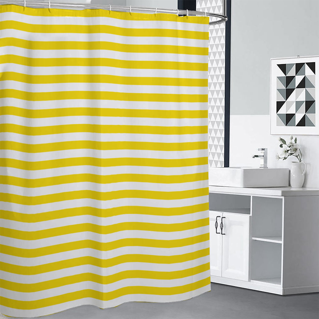 Yellow And White Striped Pattern Print Shower Curtain