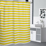 Yellow And White Striped Pattern Print Shower Curtain