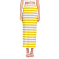 Yellow And White Striped Pattern Print Side Slit Maxi Skirt