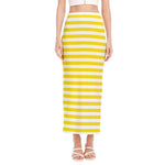 Yellow And White Striped Pattern Print Side Slit Maxi Skirt