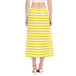 Yellow And White Striped Pattern Print Side Slit Midi Skirt