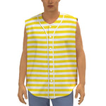 Yellow And White Striped Pattern Print Sleeveless Baseball Jersey