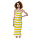 Yellow And White Striped Pattern Print Slim Fit Midi Cami Dress