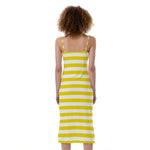 Yellow And White Striped Pattern Print Slim Fit Midi Cami Dress