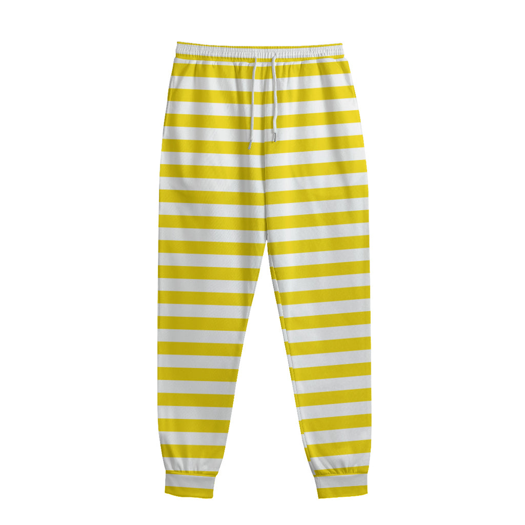 Yellow And White Striped Pattern Print Sweatpants