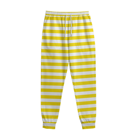 Yellow And White Striped Pattern Print Sweatpants