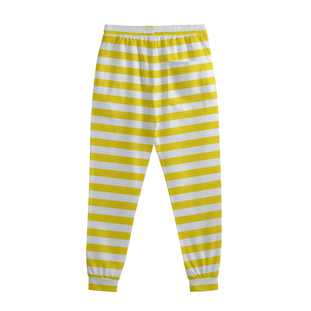 Yellow And White Striped Pattern Print Sweatpants