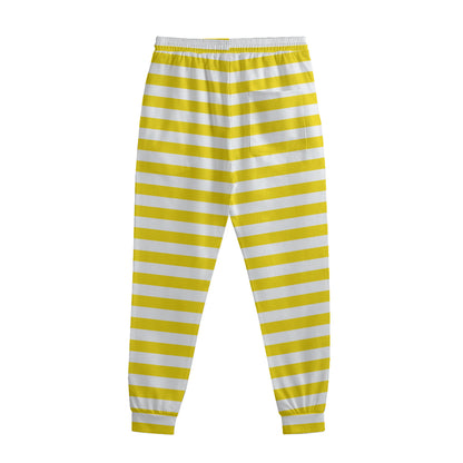 Yellow And White Striped Pattern Print Sweatpants