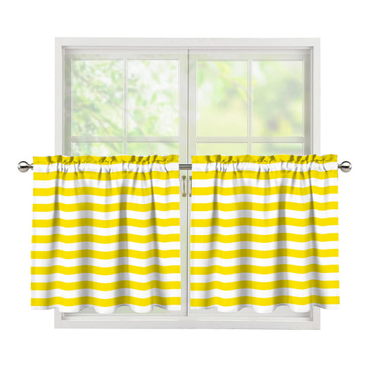 Yellow And White Striped Pattern Print Tier Curtains