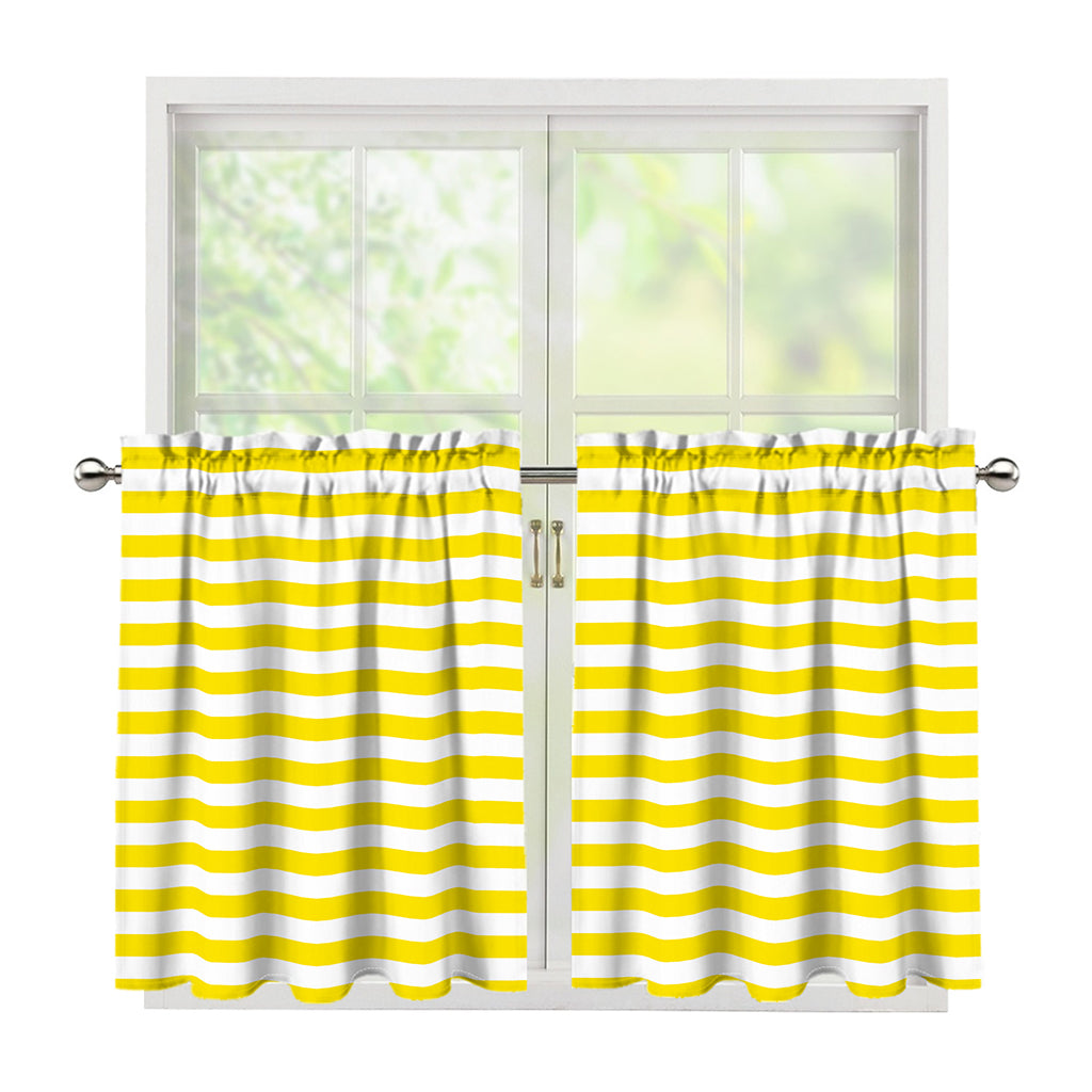 Yellow And White Striped Pattern Print Tier Curtains