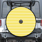 Yellow And White Striped Pattern Print Tire Cover With Camera Hole