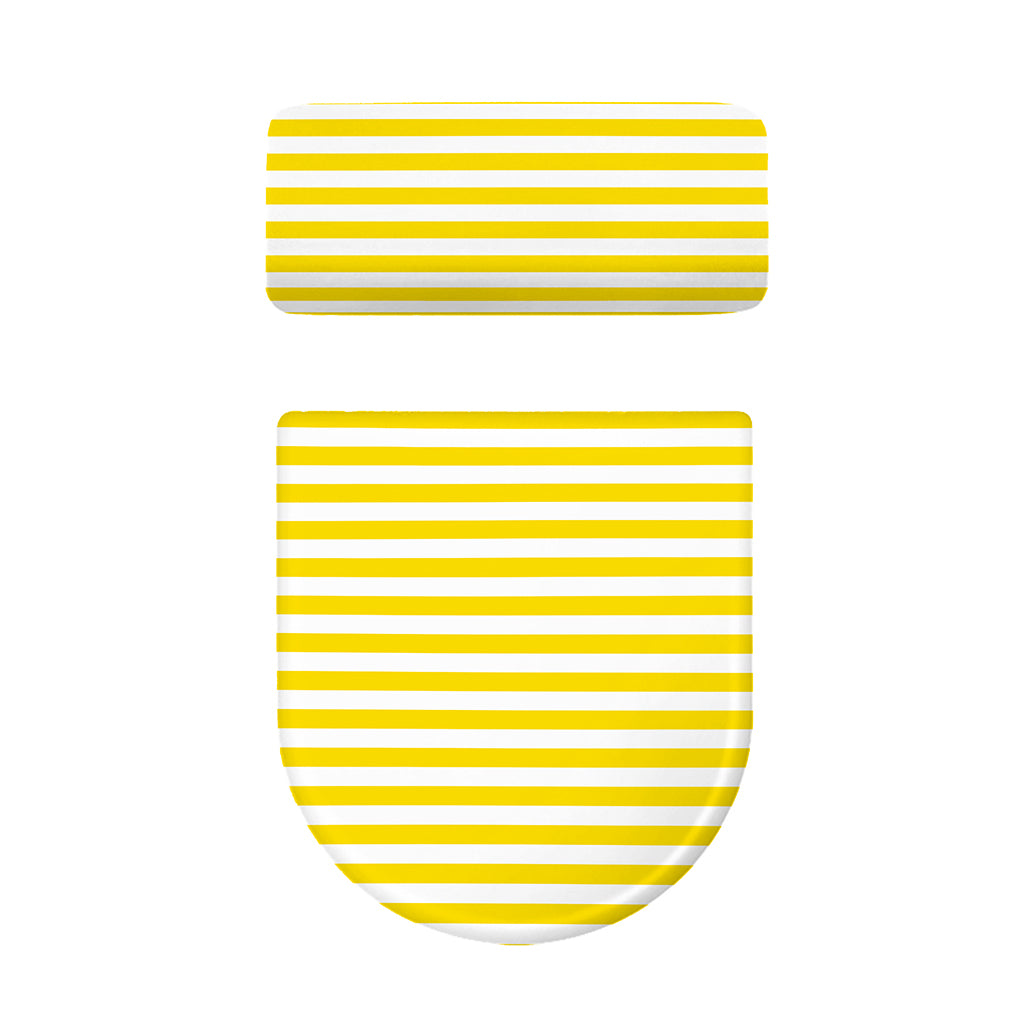 Yellow And White Striped Pattern Print Toilet Lid And Tank Cover Set