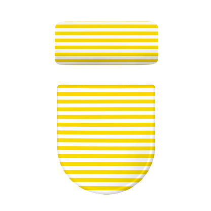 Yellow And White Striped Pattern Print Toilet Lid And Tank Cover Set