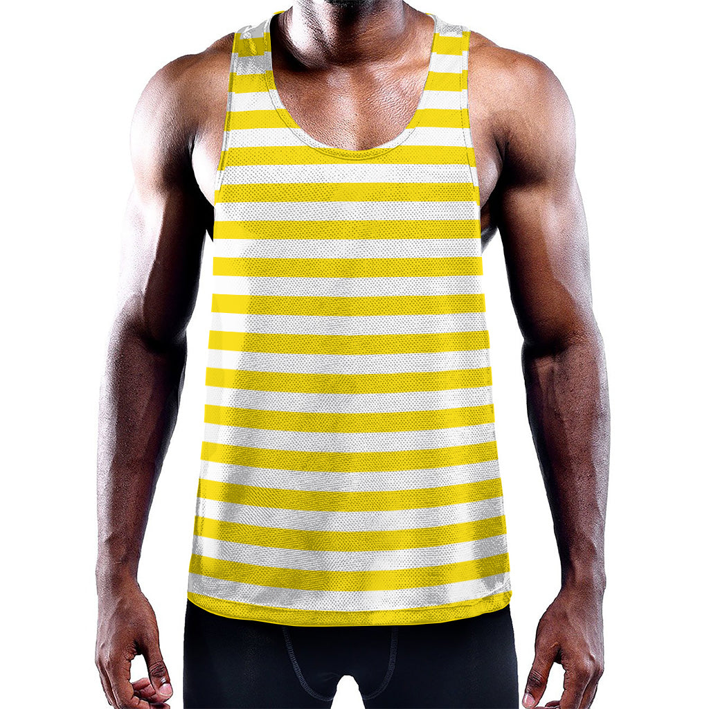 Yellow And White Striped Pattern Print Training Tank Top