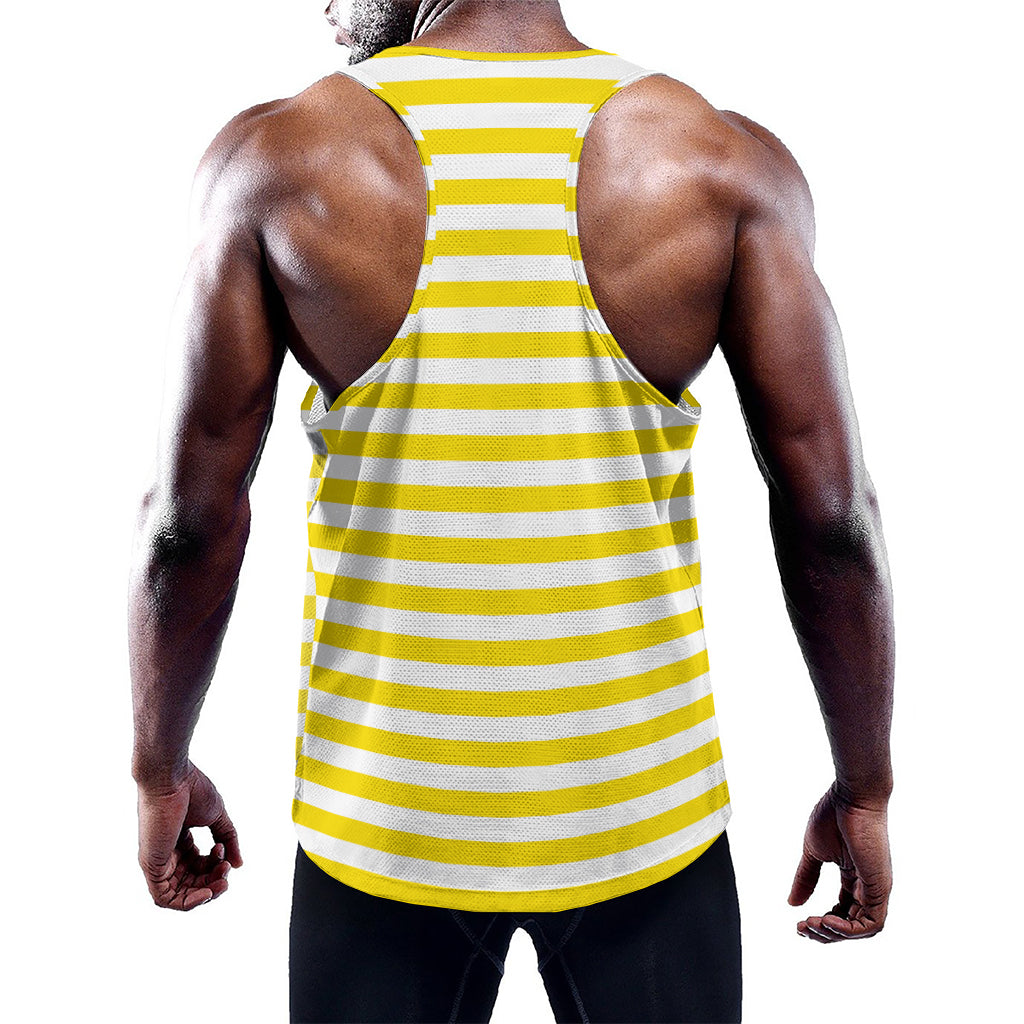 Yellow And White Striped Pattern Print Training Tank Top