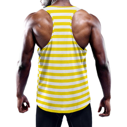 Yellow And White Striped Pattern Print Training Tank Top