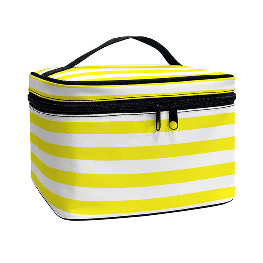 Yellow And White Striped Pattern Print Travel Makeup Bag