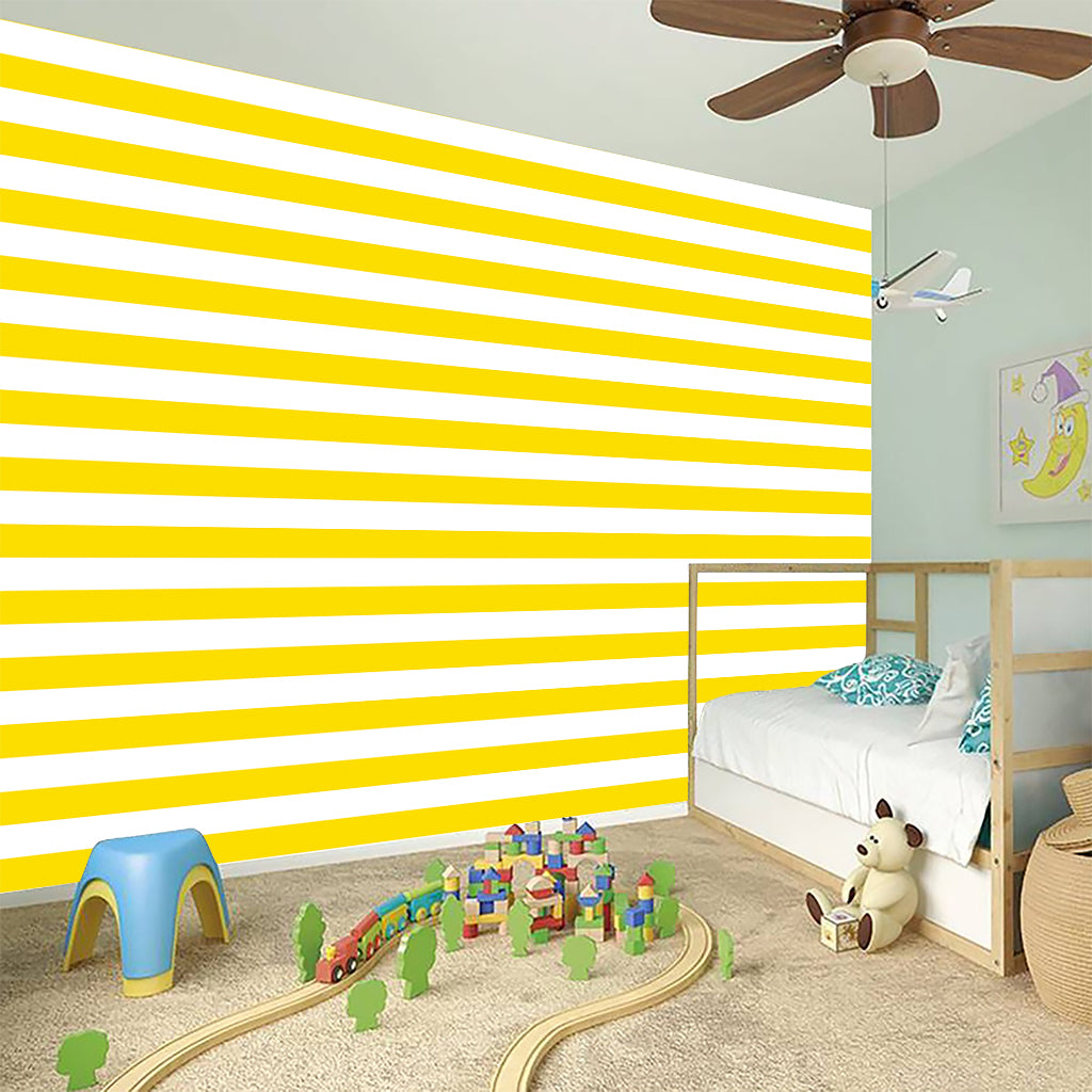 Yellow And White Striped Pattern Print Wall Sticker