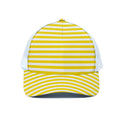 Yellow And White Striped Pattern Print White Mesh Trucker Hat