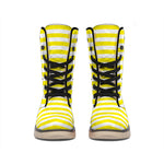 Yellow And White Striped Pattern Print Winter Boots