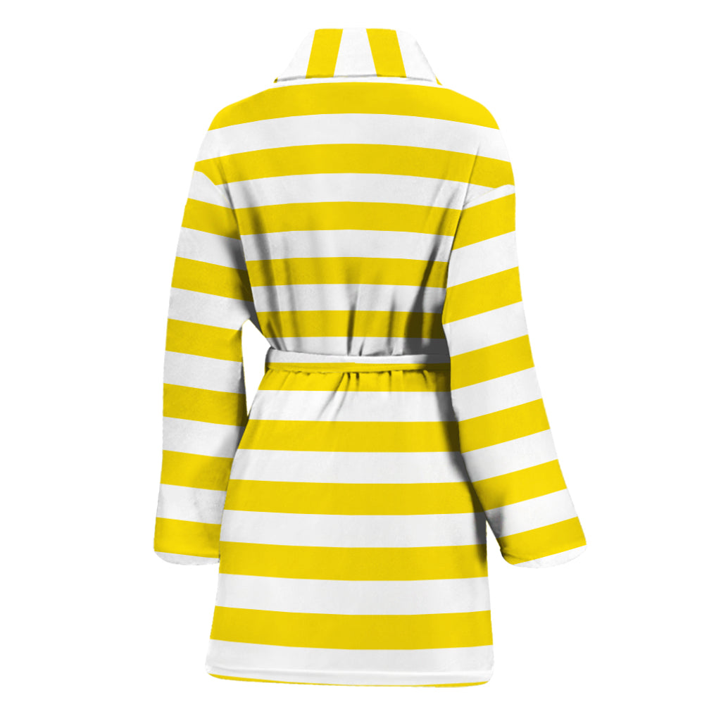 Yellow And White Striped Pattern Print Women's Bathrobe