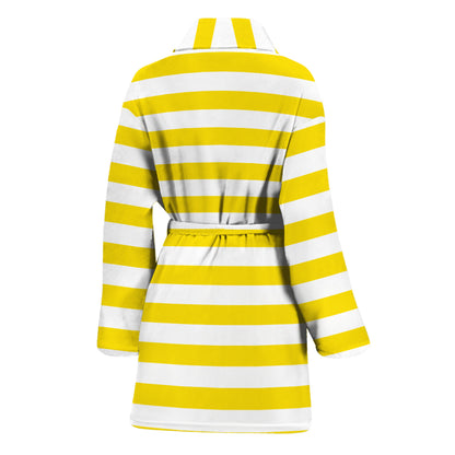 Yellow And White Striped Pattern Print Women's Bathrobe