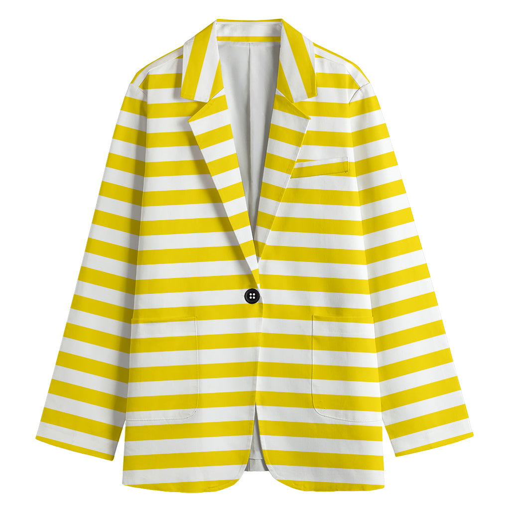 Yellow And White Striped Pattern Print Women's Blazer