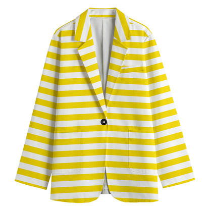 Yellow And White Striped Pattern Print Women's Blazer
