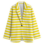 Yellow And White Striped Pattern Print Women's Cotton Blazer