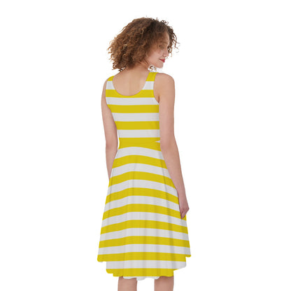 Yellow And White Striped Pattern Print Women's Sleeveless Dress