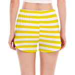 Yellow And White Striped Pattern Print Women's Split Running Shorts