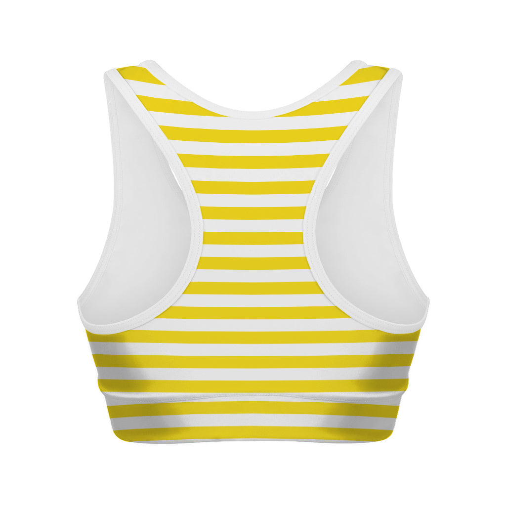Yellow And White Striped Pattern Print Women's Sports Bra