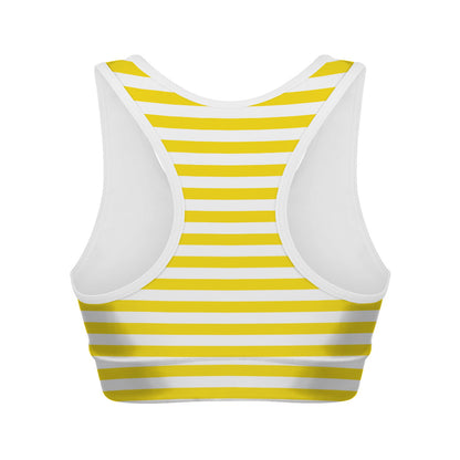 Yellow And White Striped Pattern Print Women's Sports Bra