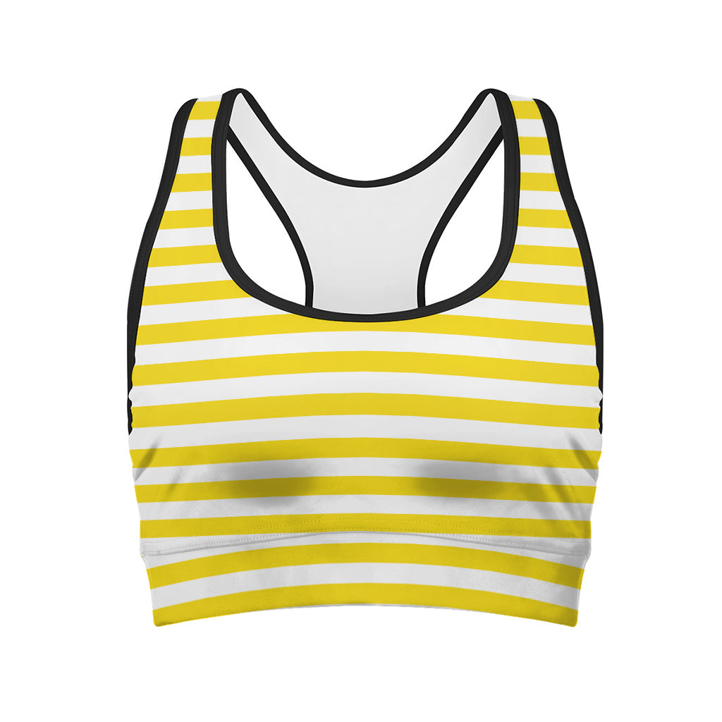 Yellow And White Striped Pattern Print Women's Sports Bra