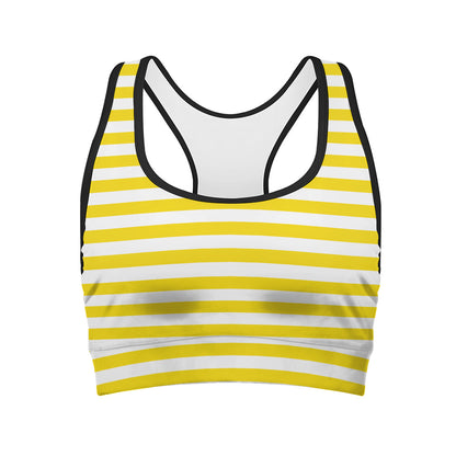Yellow And White Striped Pattern Print Women's Sports Bra
