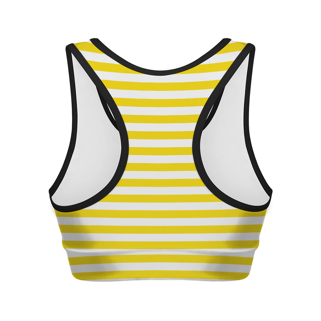 Yellow And White Striped Pattern Print Women's Sports Bra