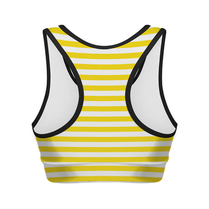 Yellow And White Striped Pattern Print Women's Sports Bra