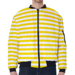 Yellow And White Striped Pattern Print Zip Sleeve Bomber Jacket