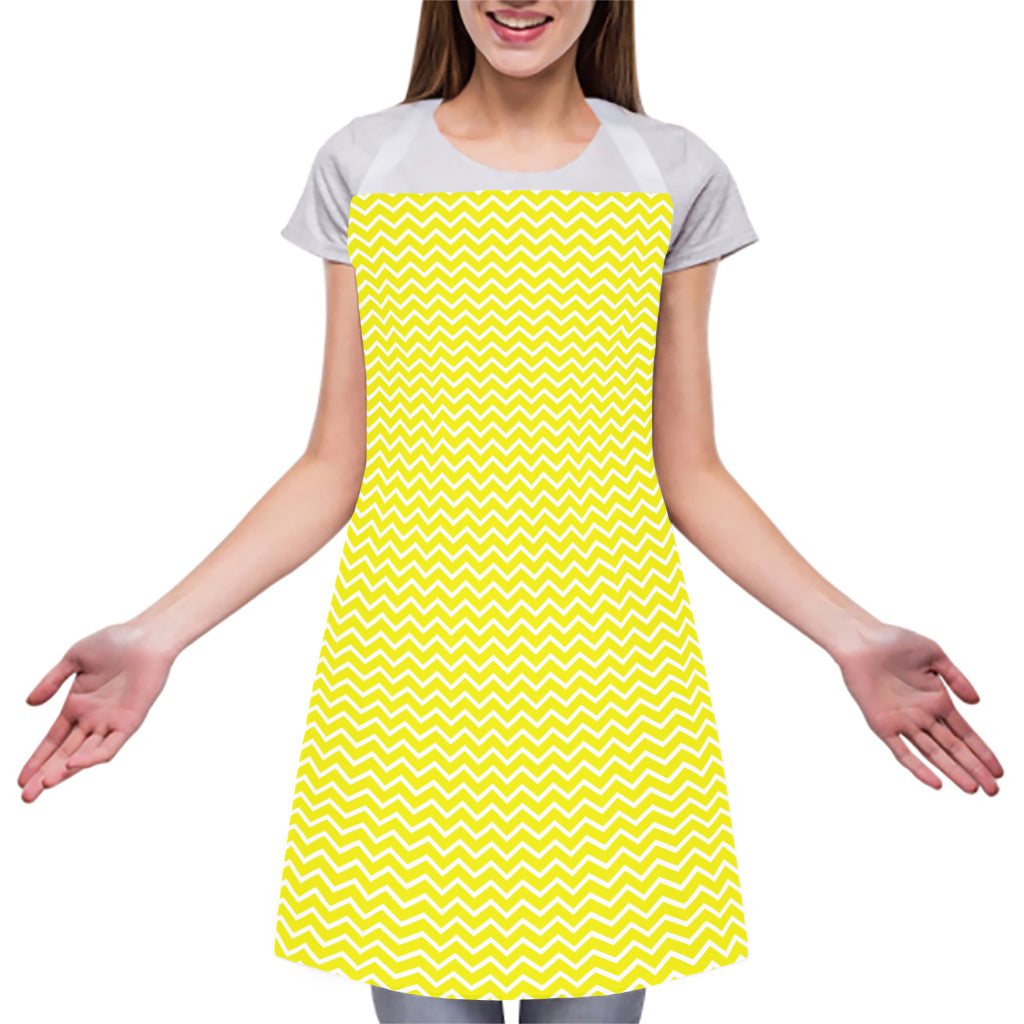 Yellow And White Zigzag Pattern Print Adjustable Apron