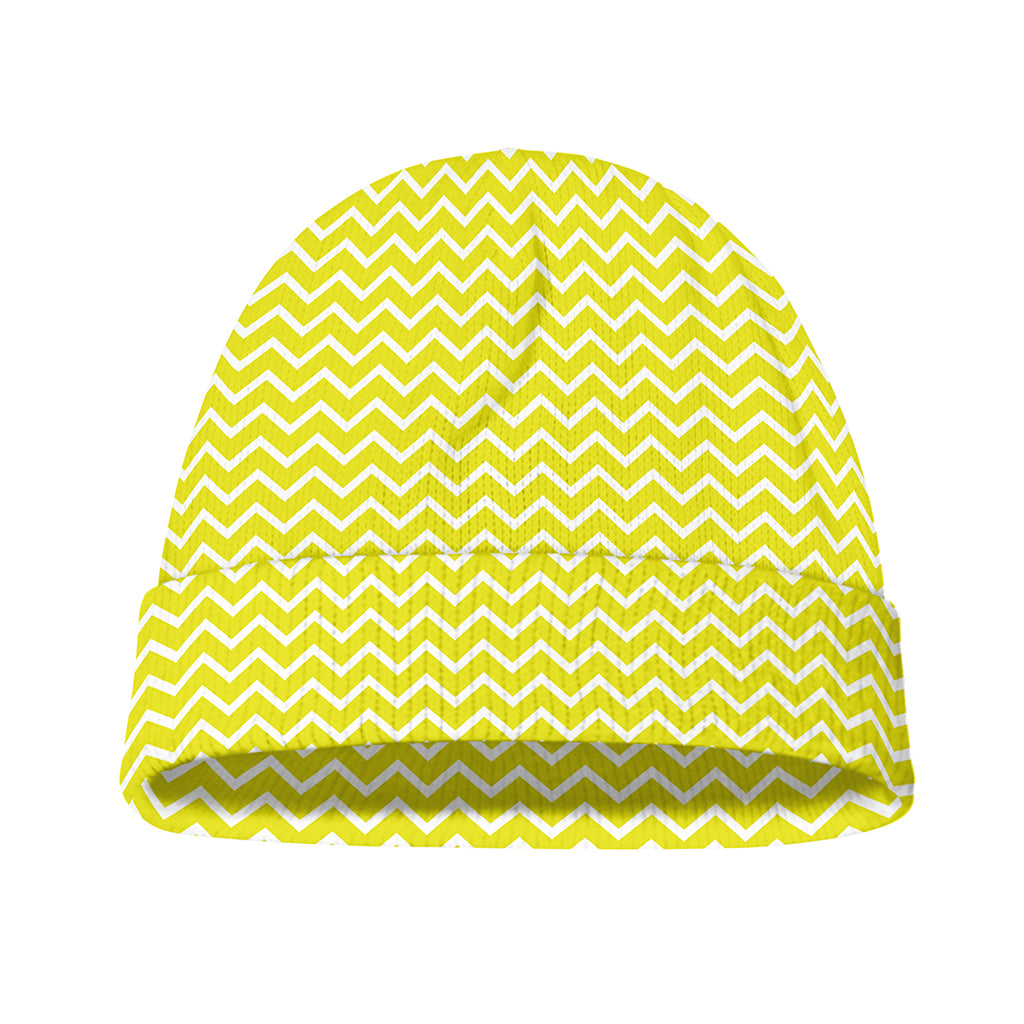 Yellow And White Zigzag Pattern Print Beanie