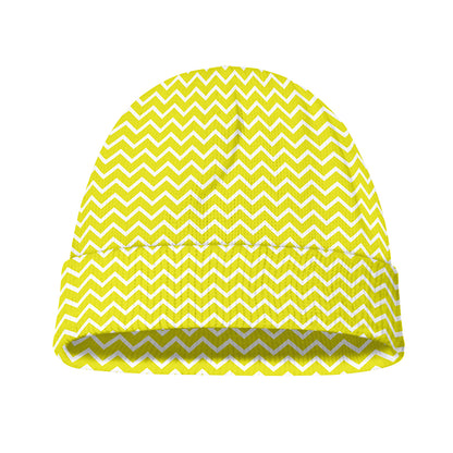 Yellow And White Zigzag Pattern Print Beanie
