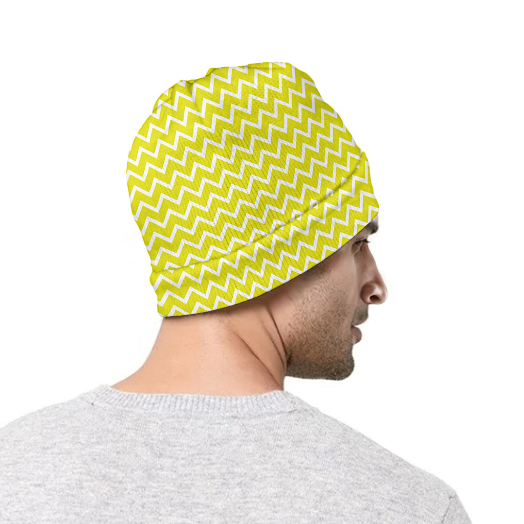 Yellow And White Zigzag Pattern Print Beanie