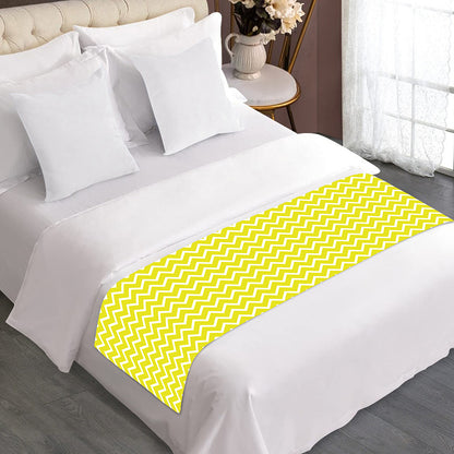 Yellow And White Zigzag Pattern Print Bed Runner