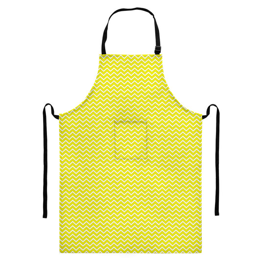 Yellow And White Zigzag Pattern Print Bib Apron With Pocket