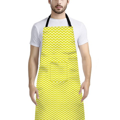 Yellow And White Zigzag Pattern Print Bib Apron With Pocket