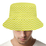 Yellow And White Zigzag Pattern Print Bucket Hat
