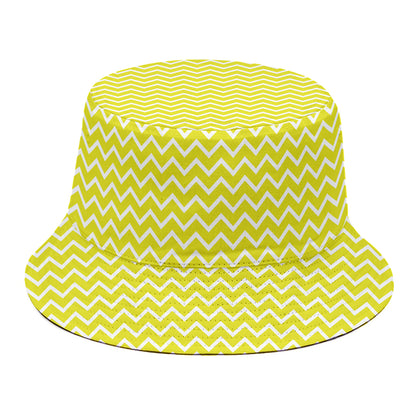 Yellow And White Zigzag Pattern Print Bucket Hat
