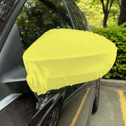 Yellow And White Zigzag Pattern Print Car Side Mirror Covers