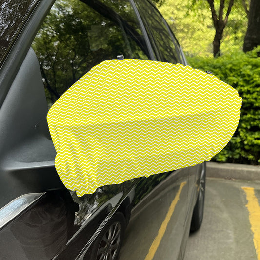 Yellow And White Zigzag Pattern Print Car Side Mirror Covers